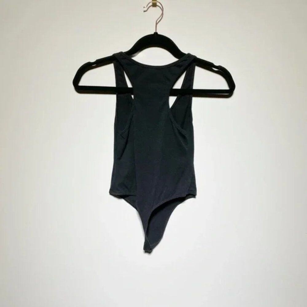 American Apparel Womens Black Open Back Deep V-Neck Long Sleeve Bodysuit S